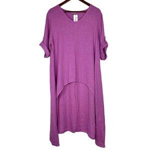 PuroLinen 100% Italian Linen Pink Hi-Low Duster Tunic Top Womens One Size NWT